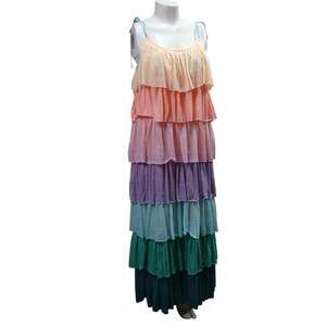 Pitusa Rainbow Ombre Tiered Maxi Dress Standard Size